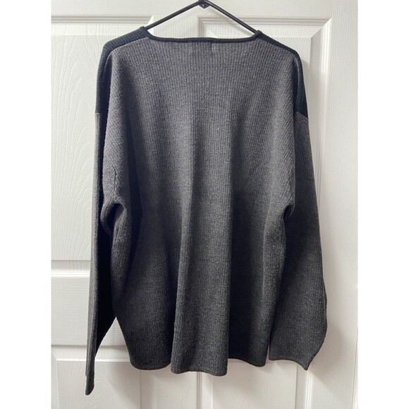 Linea Sweater Mens Large Black Grey V Neck Color block Pullover Wool Blend - Picture 3 of 7